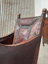 Antique style Set oak and Leather armchairs in wood leather, Europe 20th Century
