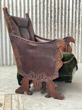 Antique style Set oak and Leather armchairs in wood leather, Europe 20th Century