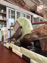 Antique style Art Deco clock bronze statue pheasant in marble 1930