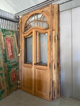 Antique style Art Deco doors in frame in Oak wood and glass, Europe