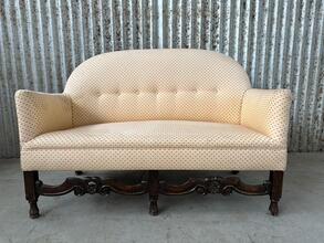 Antique style Bench in wood fabric, Europe 20e eeuw