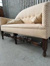 Antique style Bench in wood fabric, Europe 20e eeuw