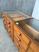 Antique style Gigantic counter with glass in wood and glass, Europe