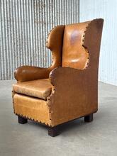 Antique style Kings armchair brutalist leather  in leather, Europe