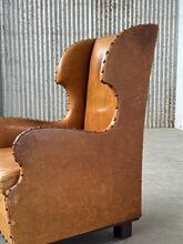 Antique style Kings armchair brutalist leather  in leather, Europe