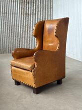 Antique style Kings armchair brutalist leather  in leather, Europe