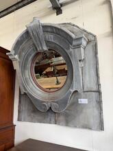 Antique style Oeil de boeuf mirror in Zinc and glass
