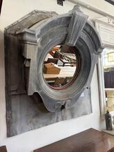 Antique style Oeil de boeuf mirror in Zinc and glass