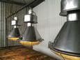 Industriële hanglamp Fabriekslamp stijl in Aluminium helder geribbeld glas, Europa 20e eeuws