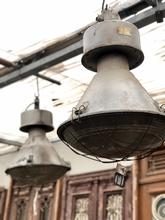 Industrial style Lamps in Wood and glass, European 20th century