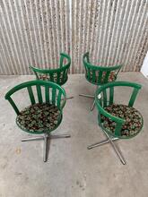 Retro style Round green chairs with flowers in wood and iron, Europe