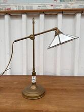 Tiffany style Vintage brass desk lamp in glass and brass 1930