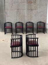 Barrel chairs Thonet stoelen rond Vintage  stijl in hout en leer ,