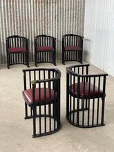 Barrel chairs Thonet stoelen rond Vintage  stijl in hout en leer ,