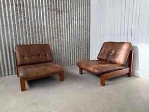 Vintage style Stoelen in Leather and wood, Germany